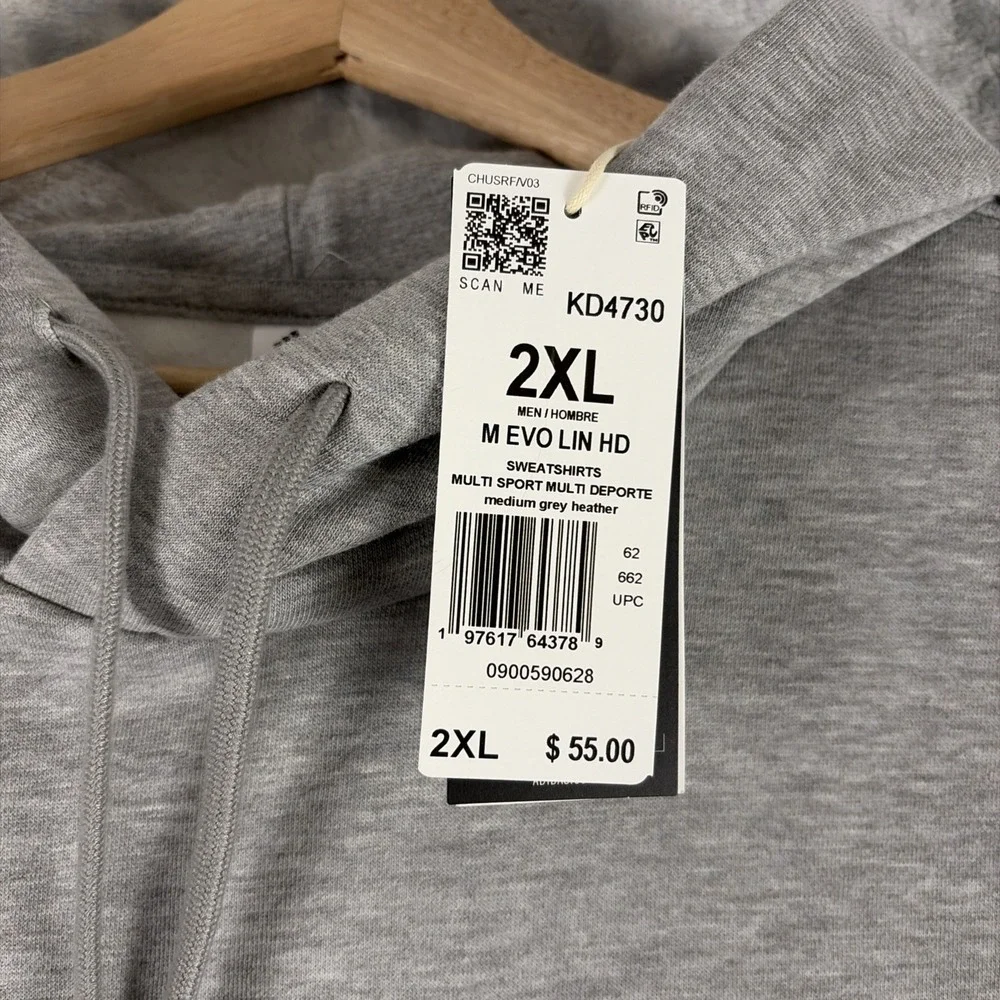 Adidas Hoodie Mens 2XL Gray Retro Logo Pullover Fleece KD4730 NWT